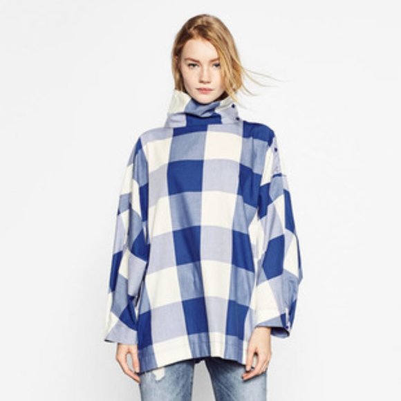 Zara Tops - Zara Trafulac OVERSIZE CHECKERED Blue Top M NWT